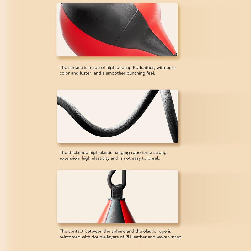 Fockety Double End Striking Punching Bag Kit, PU Leather Double End Boxing Speed Bag with Adjustable Cords, Boxing Ball for, and Hand Eye Coordination Training - Image 5